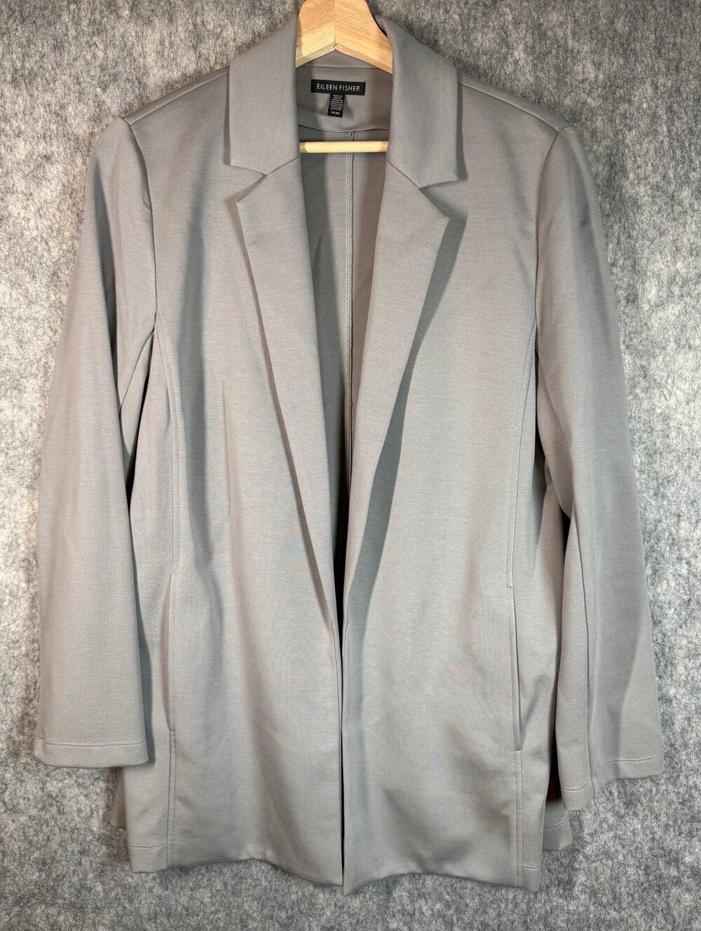 Eileen Fisher Womens Zinc Flex Tencel Ponte Notch Collar Gray Medium Blazer